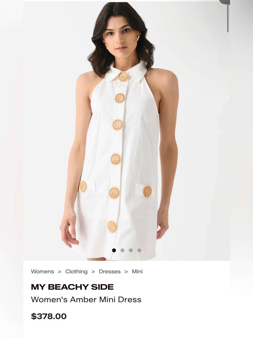 NWT -White Shift Dress with Decorative Tan Buttons embroiled.